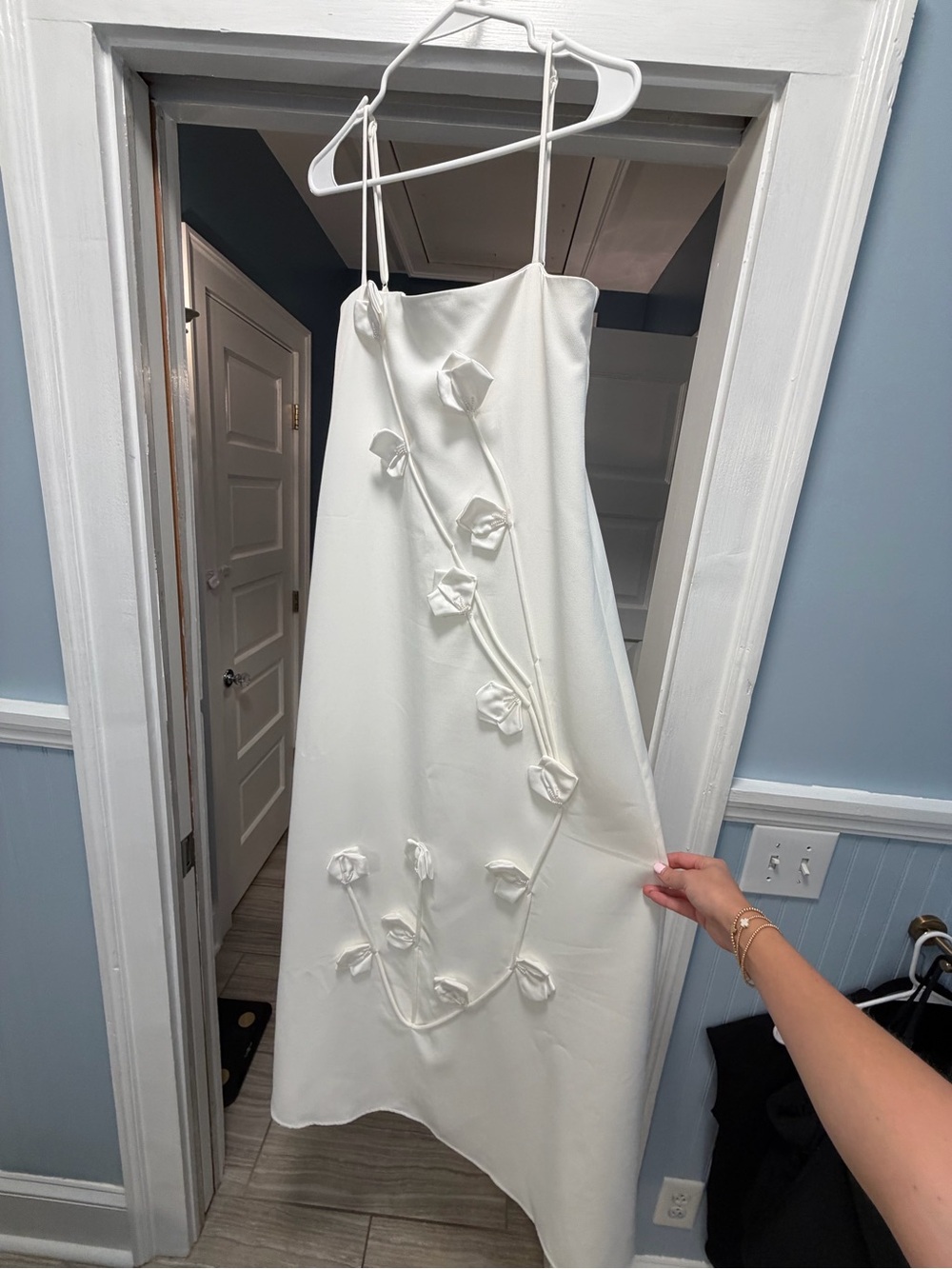 Elegant White Floral Appliqué Slip Dress